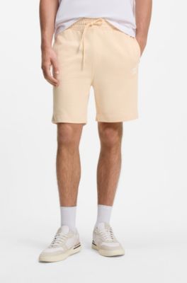 Cotton-terry shorts with logo patch, Light Orange