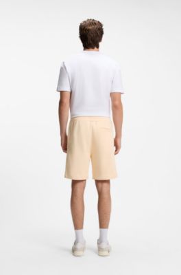 Cotton-terry shorts with logo patch, Light Orange