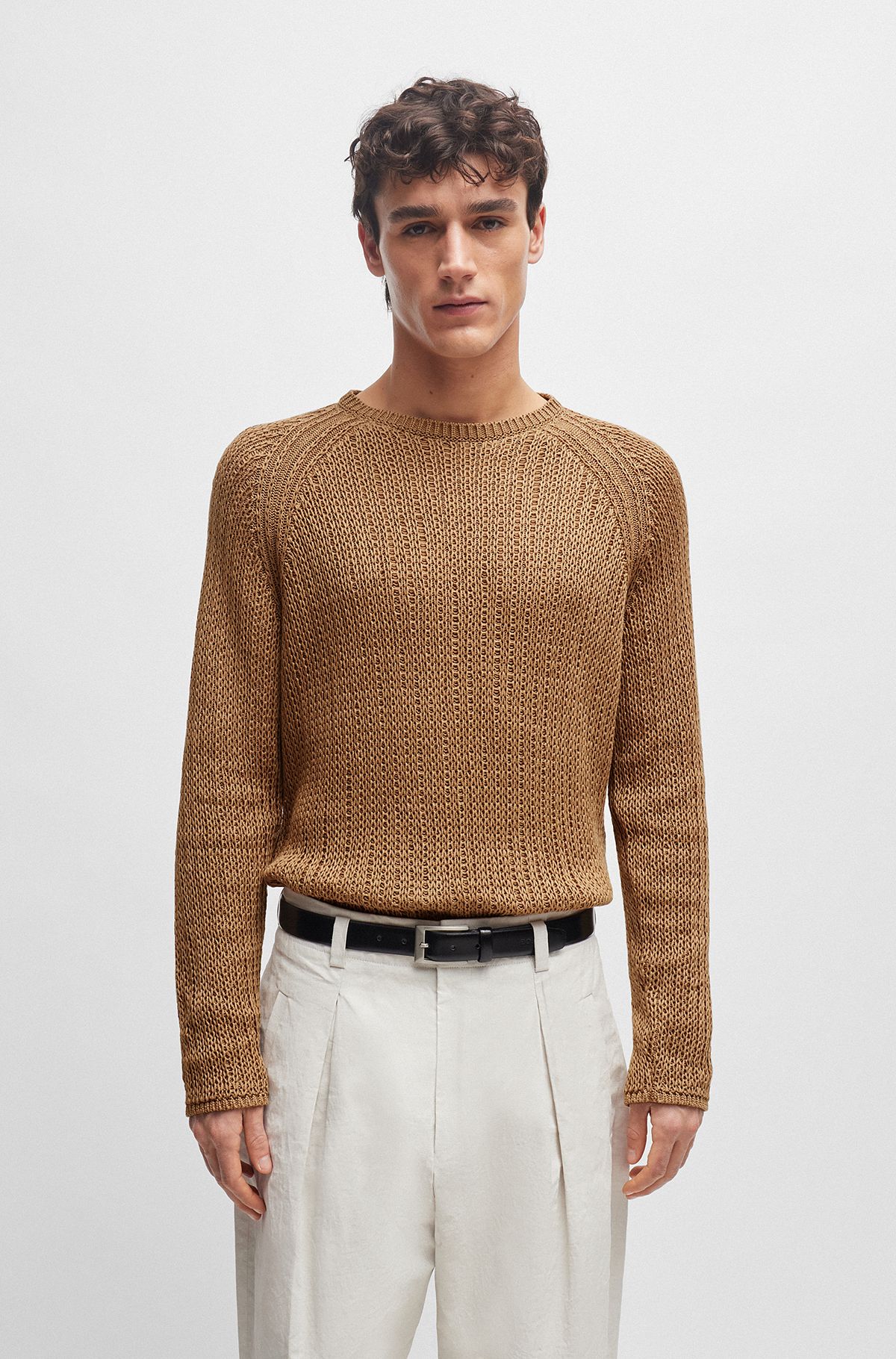 Pullover aus Baumwoll-Tape-Garnen mit Schlaufen-Struktur, Hellbraun