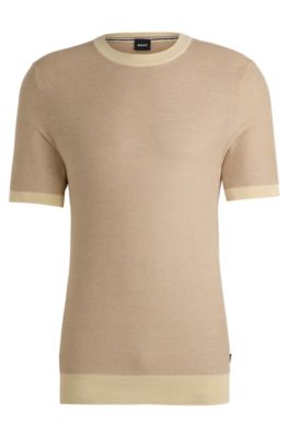 BOSS - Short-sleeved cotton-blend knit t-shirt - Light Beige
