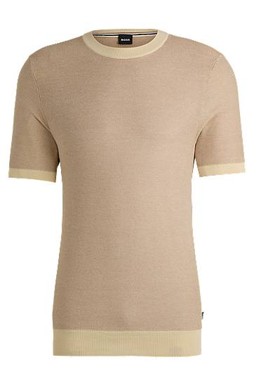Short-sleeved cotton-blend sweater with micro structure, Hugo boss