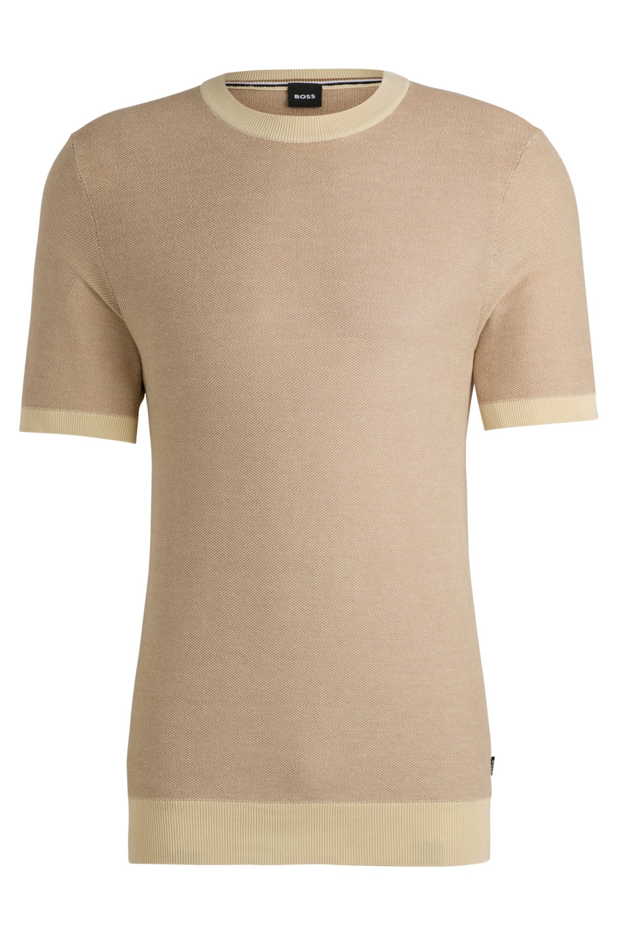 Short-sleeved cotton-blend sweater with micro structure, Light Beige