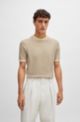 Short-sleeved cotton-blend sweater with micro structure, Light Beige