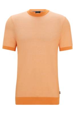 Hugo Boss Short-sleeved Cotton-blend Sweater With Micro Structure In Yellow