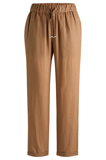 Relaxed-fit trousers in ramie canvas, Light Brown