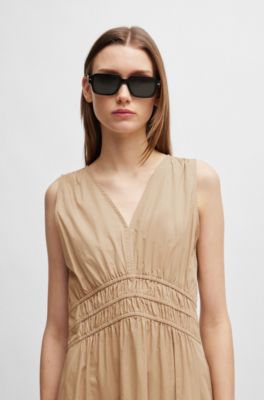 Robe Slim en popeline de coton avec taille &eacute;lastique, Brun chin&eacute;