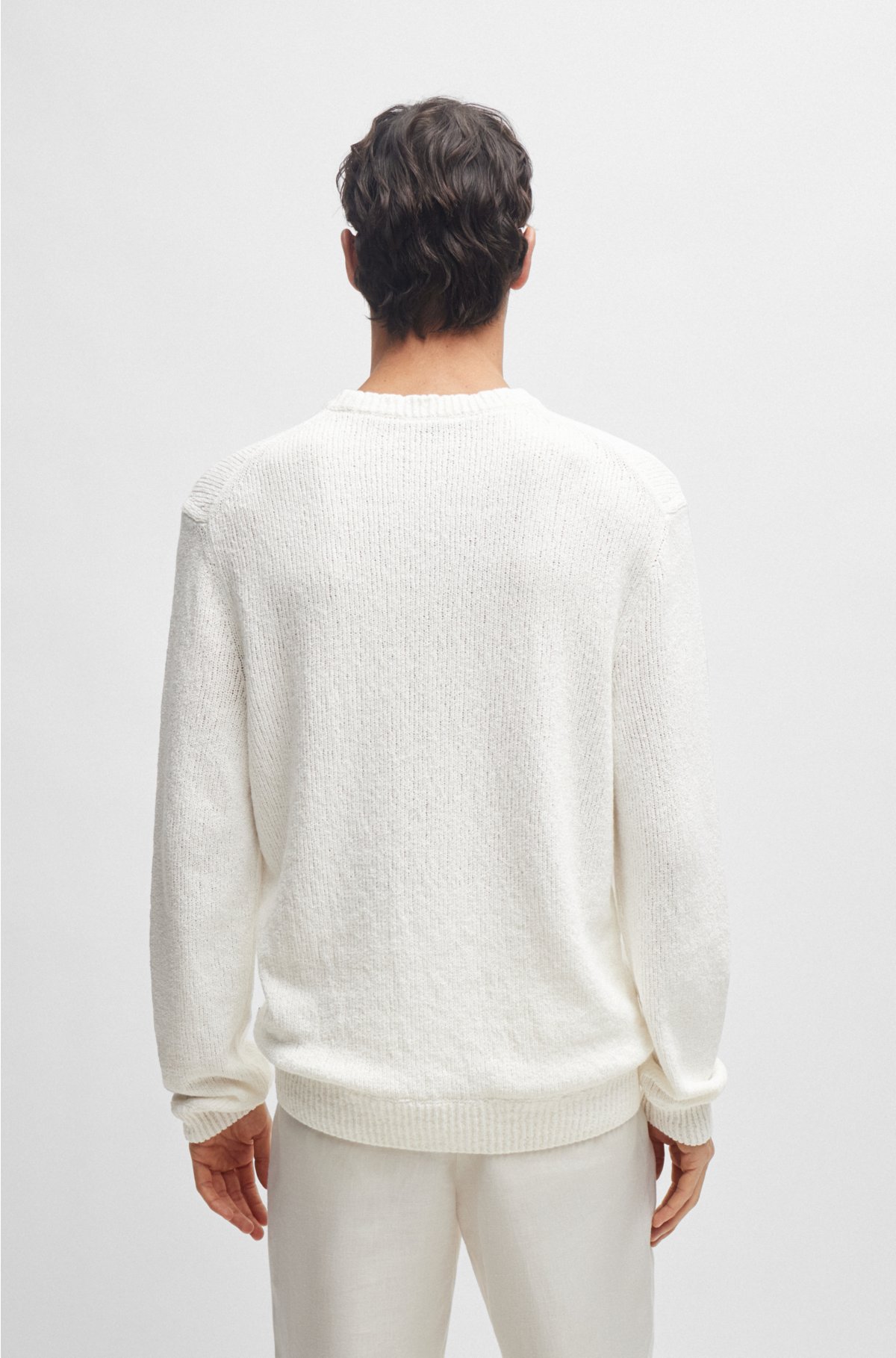 Bouclé-knit sweater in a cotton blend, White