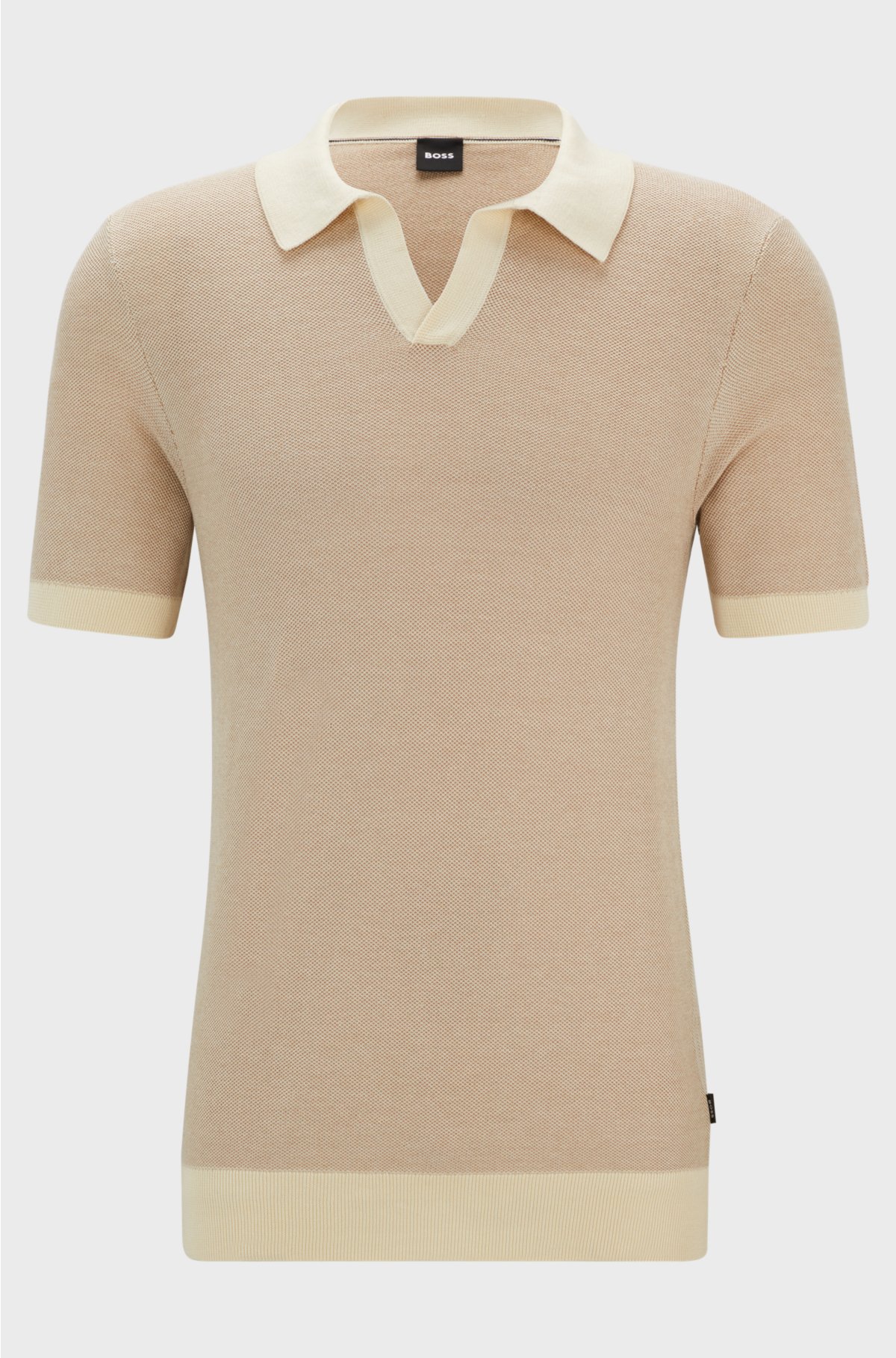 Cotton-blend polo sweater with open collar, Light Beige