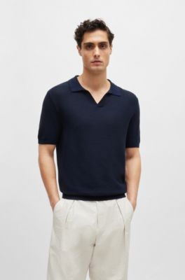 BOSS - Cotton-blend knit polo with open collar