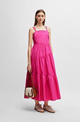 Maxi dress in cotton poplin with crossover straps, Pink
