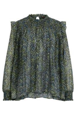 Chemisier Regular Fit en cr&ecirc;pe georgette imprim&eacute;, Vert &agrave; motif