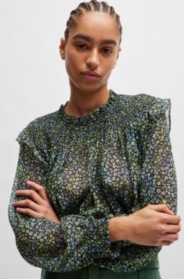 Chemisier Regular Fit en cr&ecirc;pe georgette imprim&eacute;, Vert &agrave; motif