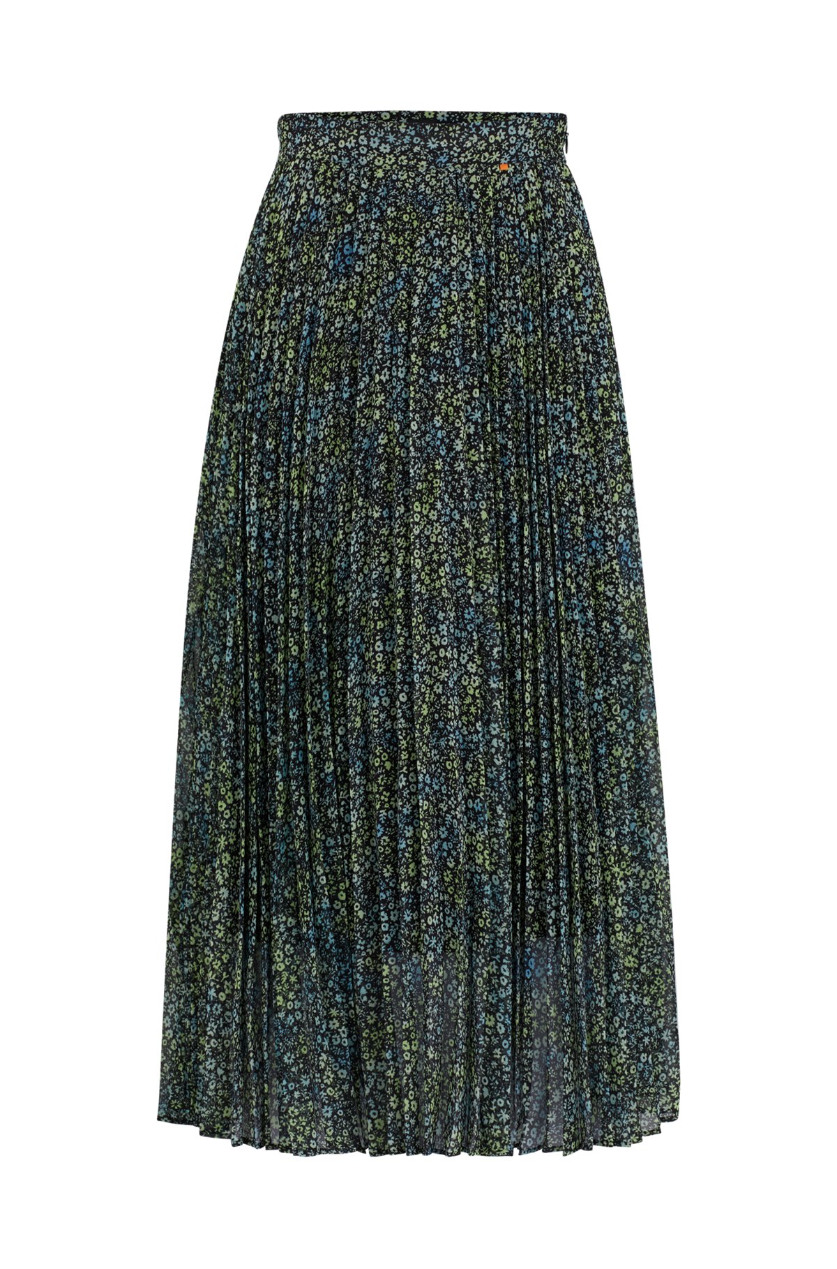 Printed plissé skirt in crepe Georgette, Green Patterned