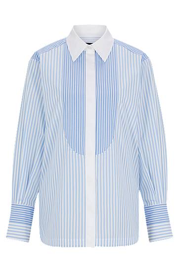 Pure-cotton blouse with mixed vertical stripes, Hugo boss