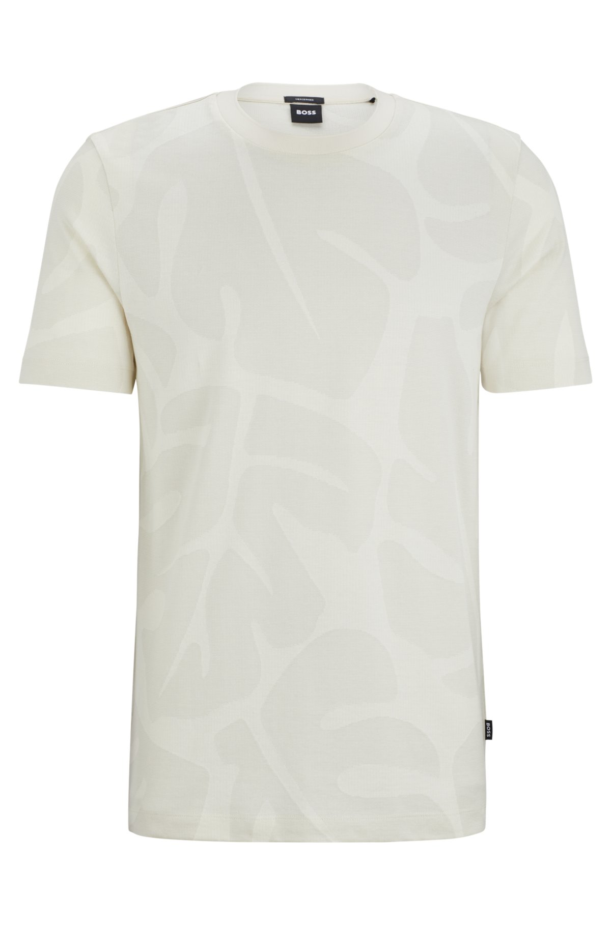 Cotton T-shirt with two-tone monstera-leaf pattern, White