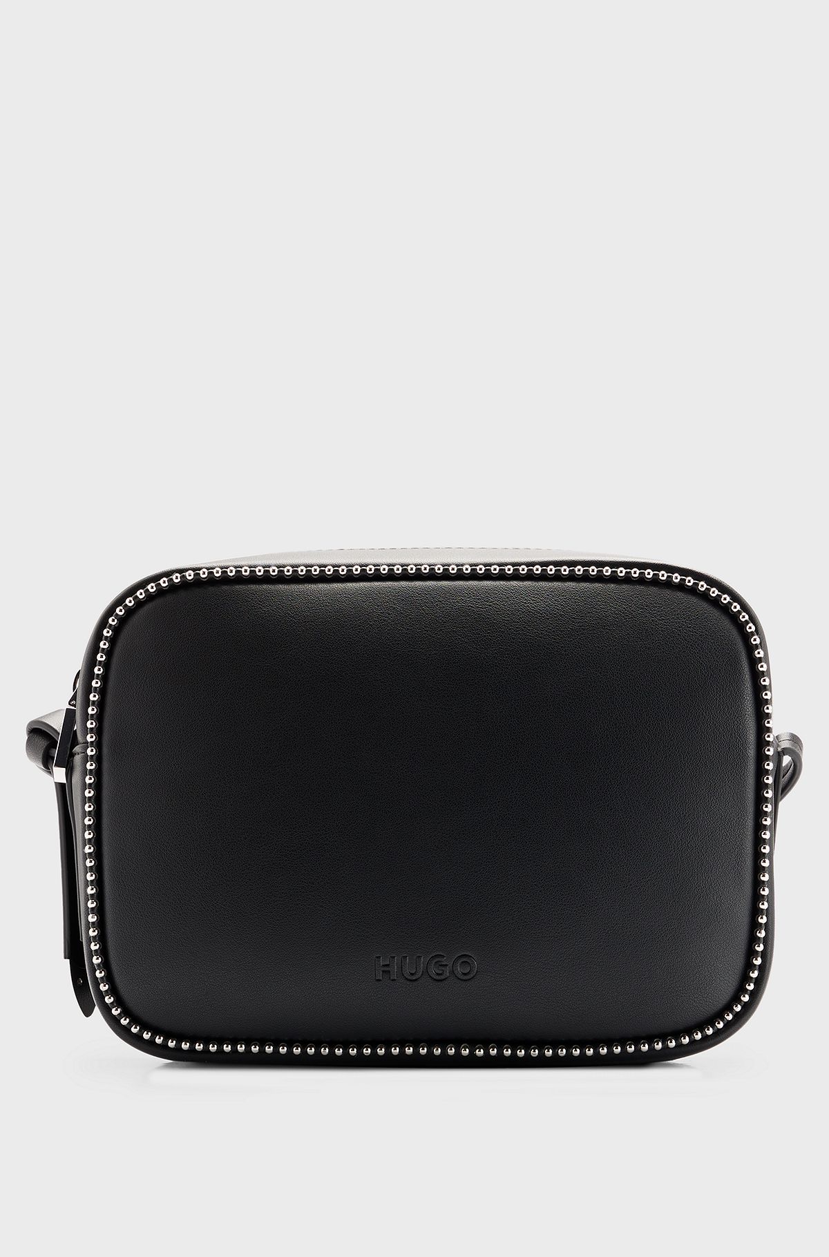 Faux-leather crossbody bag with logo details, Black