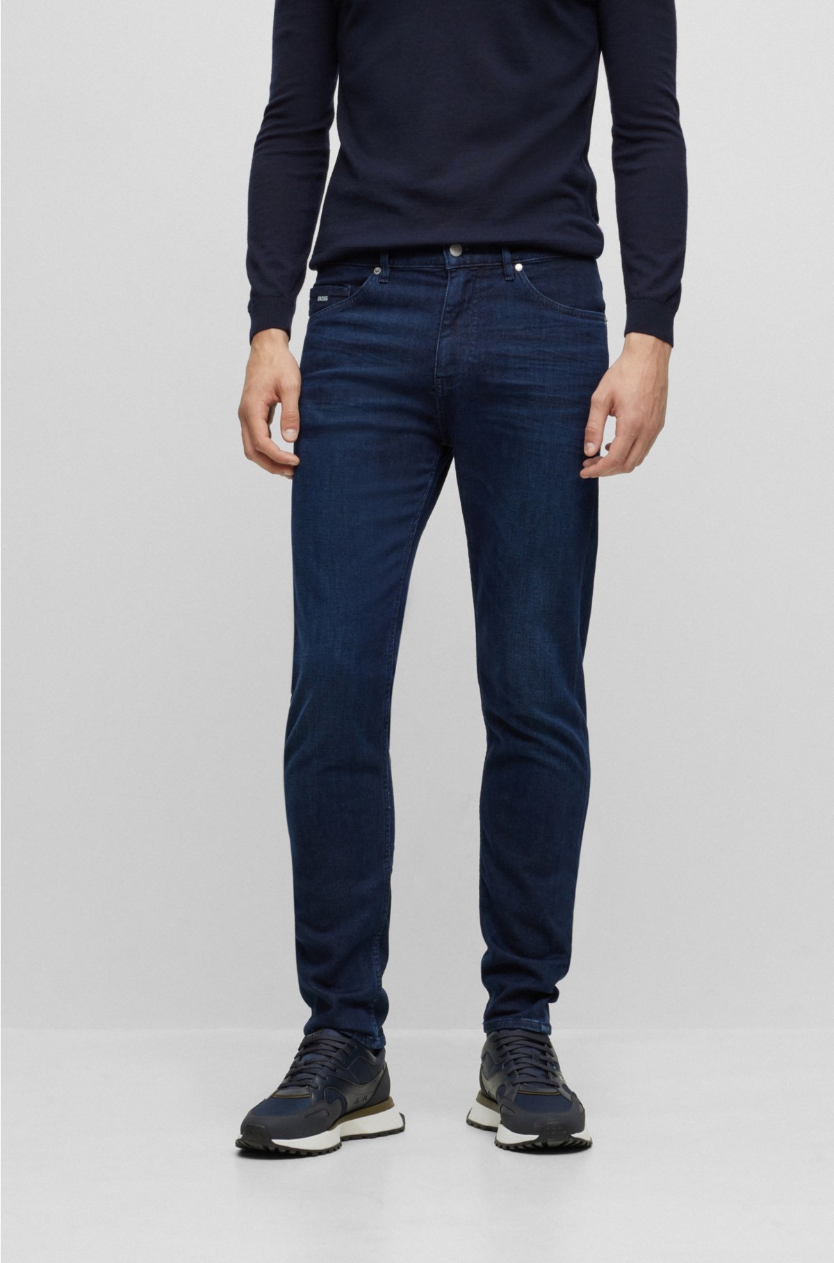 BOSS - Tapered-fit jeans in dark-blue Italian denim