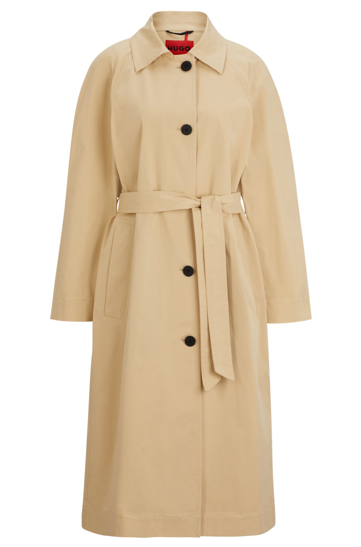 Relaxed-fit trench coat in stretch cotton, Light Beige