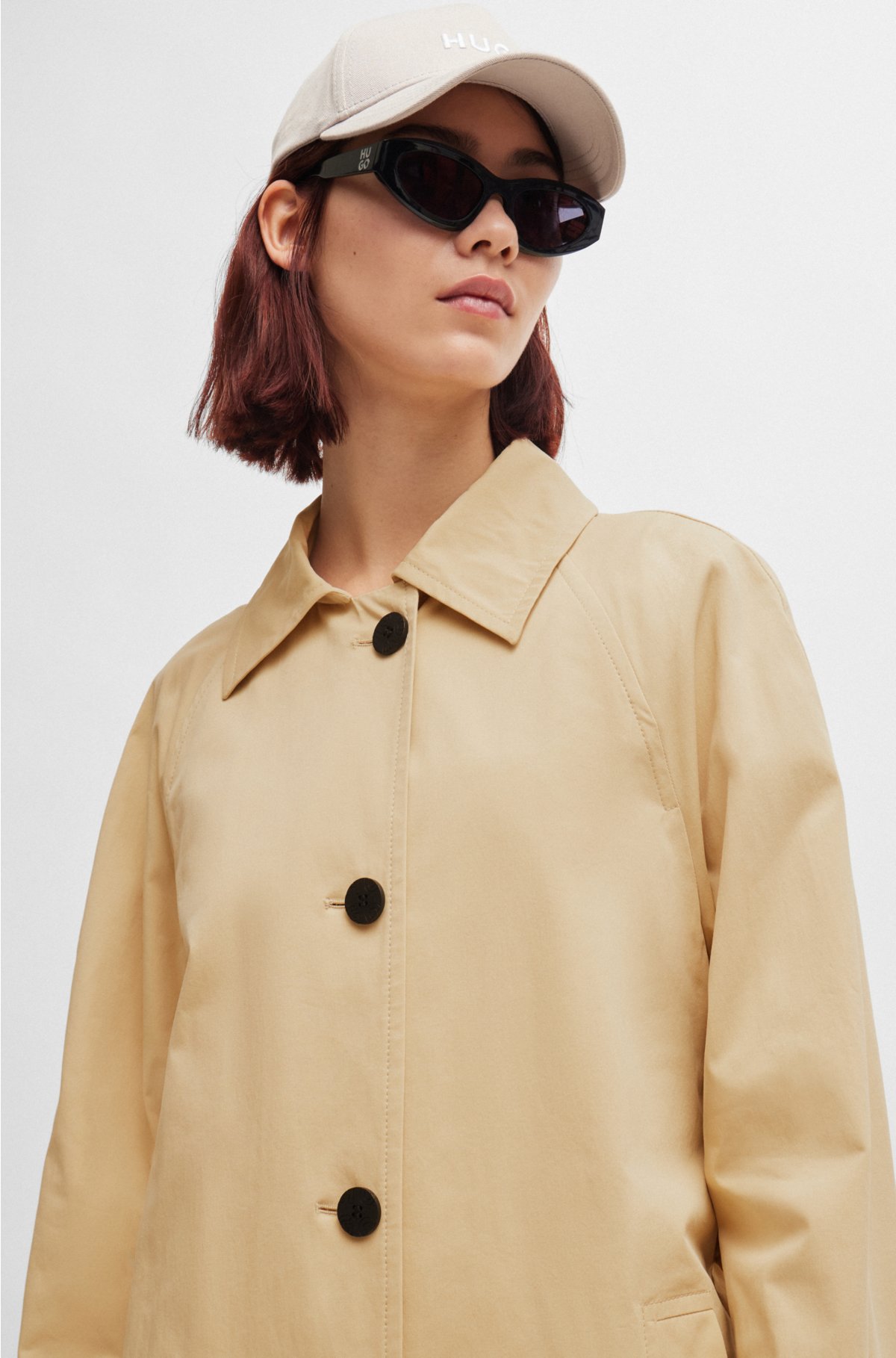 Relaxed-fit trench coat in stretch cotton, Light Beige