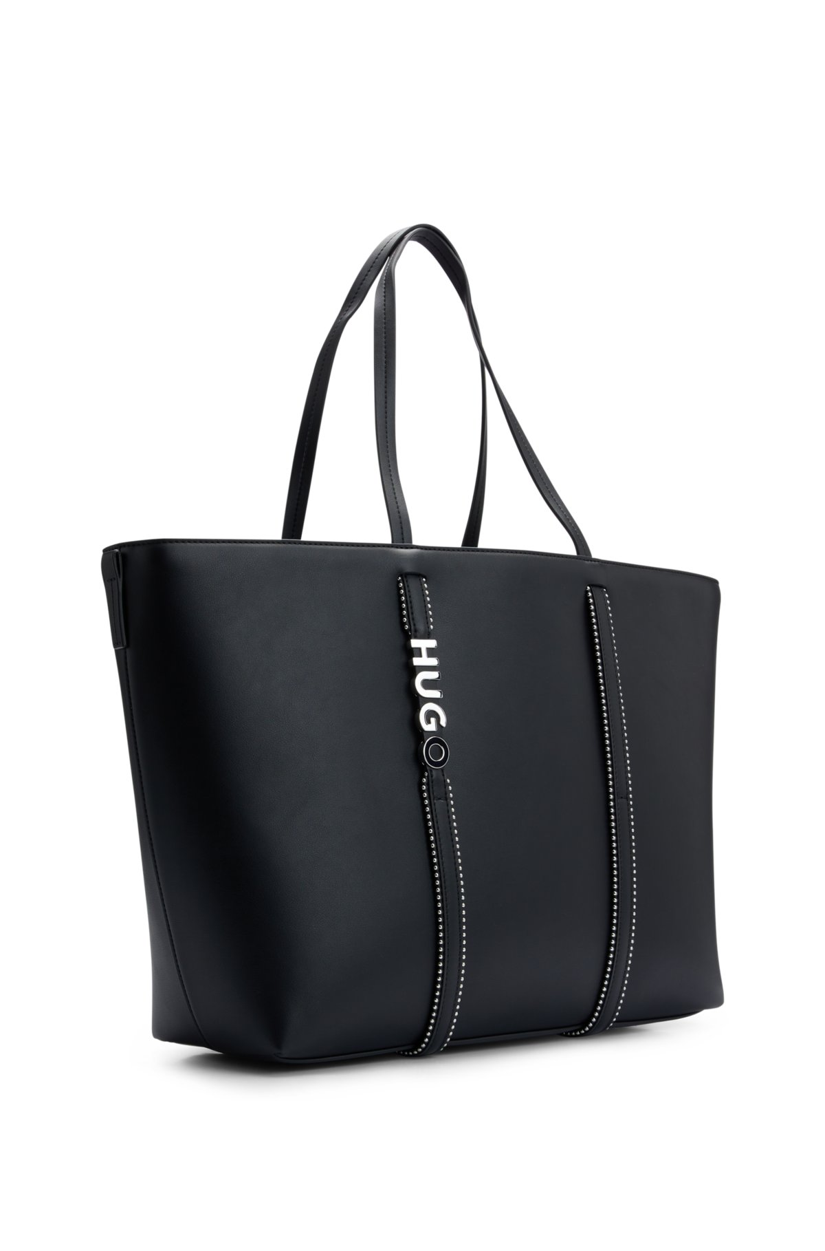 Faux-leather shopper bag with logo detail, Black