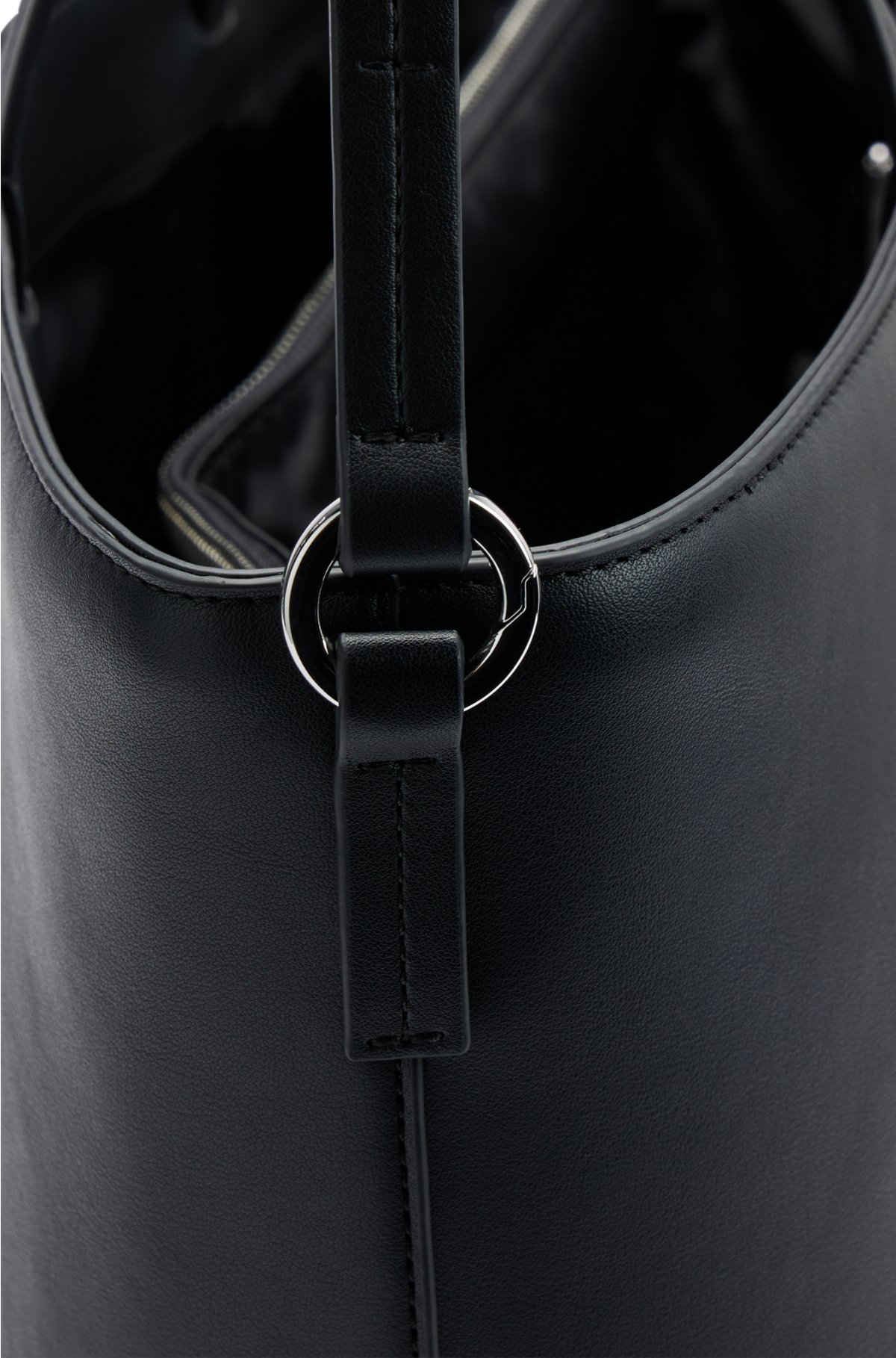 Faux-leather shopper bag with logo detail, Black