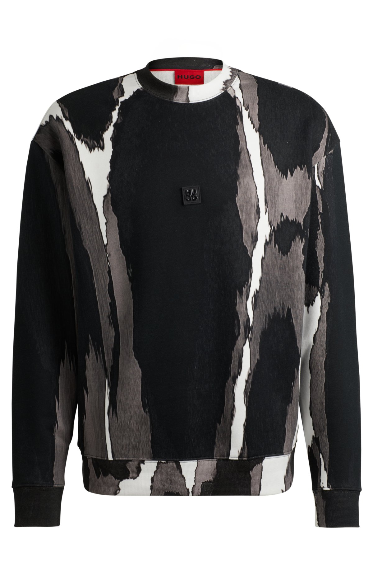 Cotton-terry sweatshirt with seasonal print and stacked logo , Black