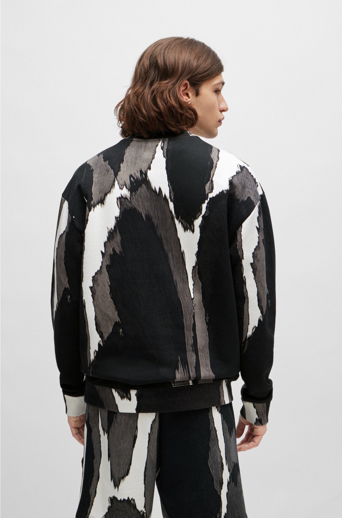 Cotton-terry sweatshirt with seasonal print and stacked logo , Black