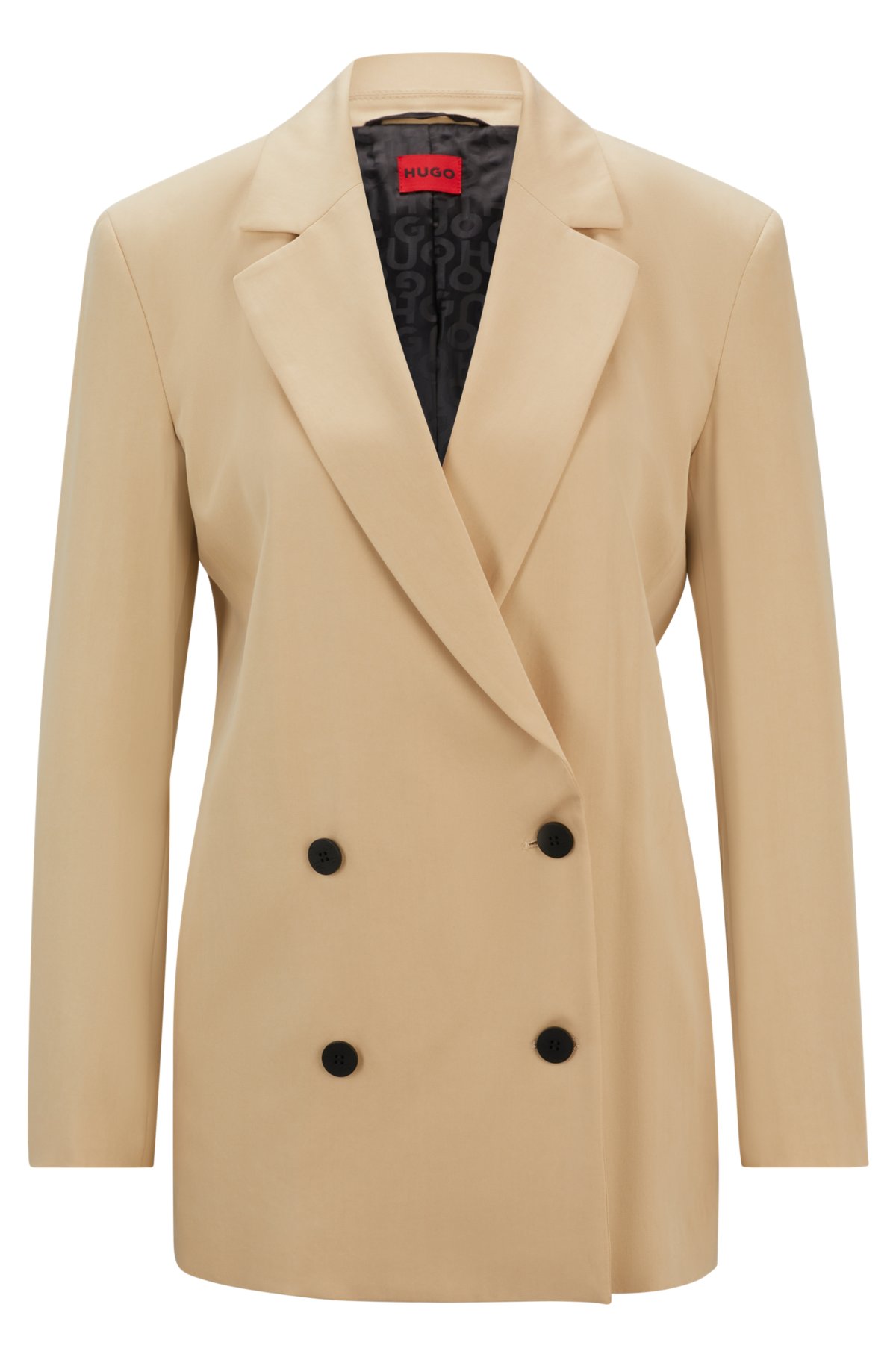 Regular-fit jacket with double-breasted closure, Light Beige