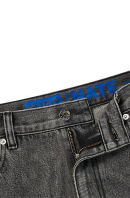 HUGO - Baggy-fit jeans in silver-toned denim