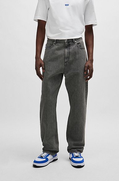 Baggy-fit jeans in silver-toned denim, Grey