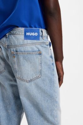 Jeans med baggy fit i kraftig bomuldsdenim, Lysebl&aring;