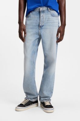 Jeans med baggy fit i kraftig bomuldsdenim, Lysebl&aring;
