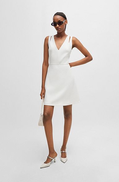 V-neck sleeveless dress with cut-out details, White