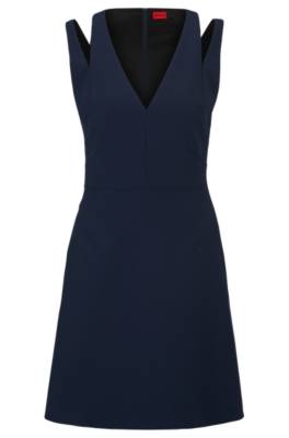 Hugo V-neck Sleeveless Dress With Cut-out Details In Blue