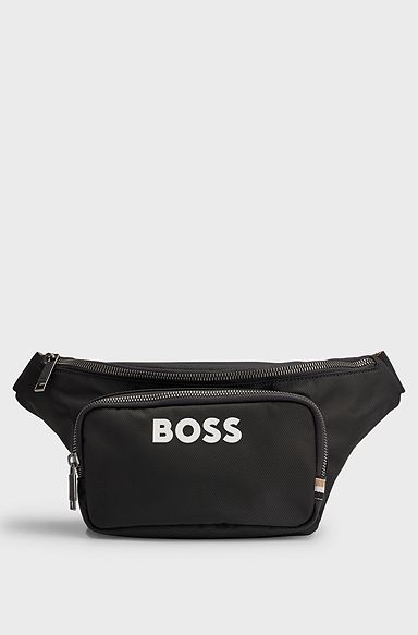 Structured belt bag with contrast logo, Black