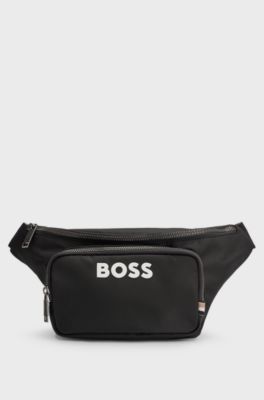 Strukturierte G&uuml;rteltasche mit kontrastfarbenem Logo, Schwarz