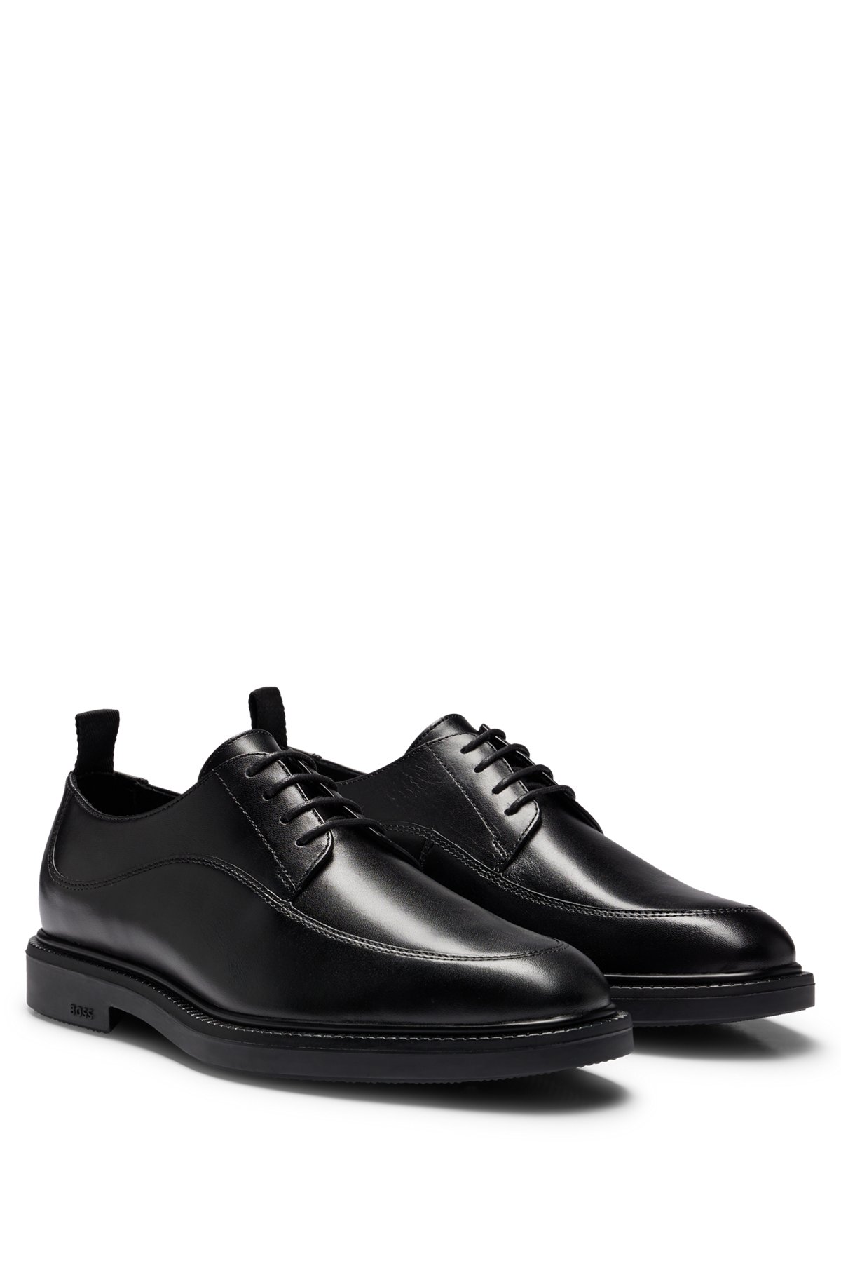 Leather lace-up Derby shoes with stitching detail, Black