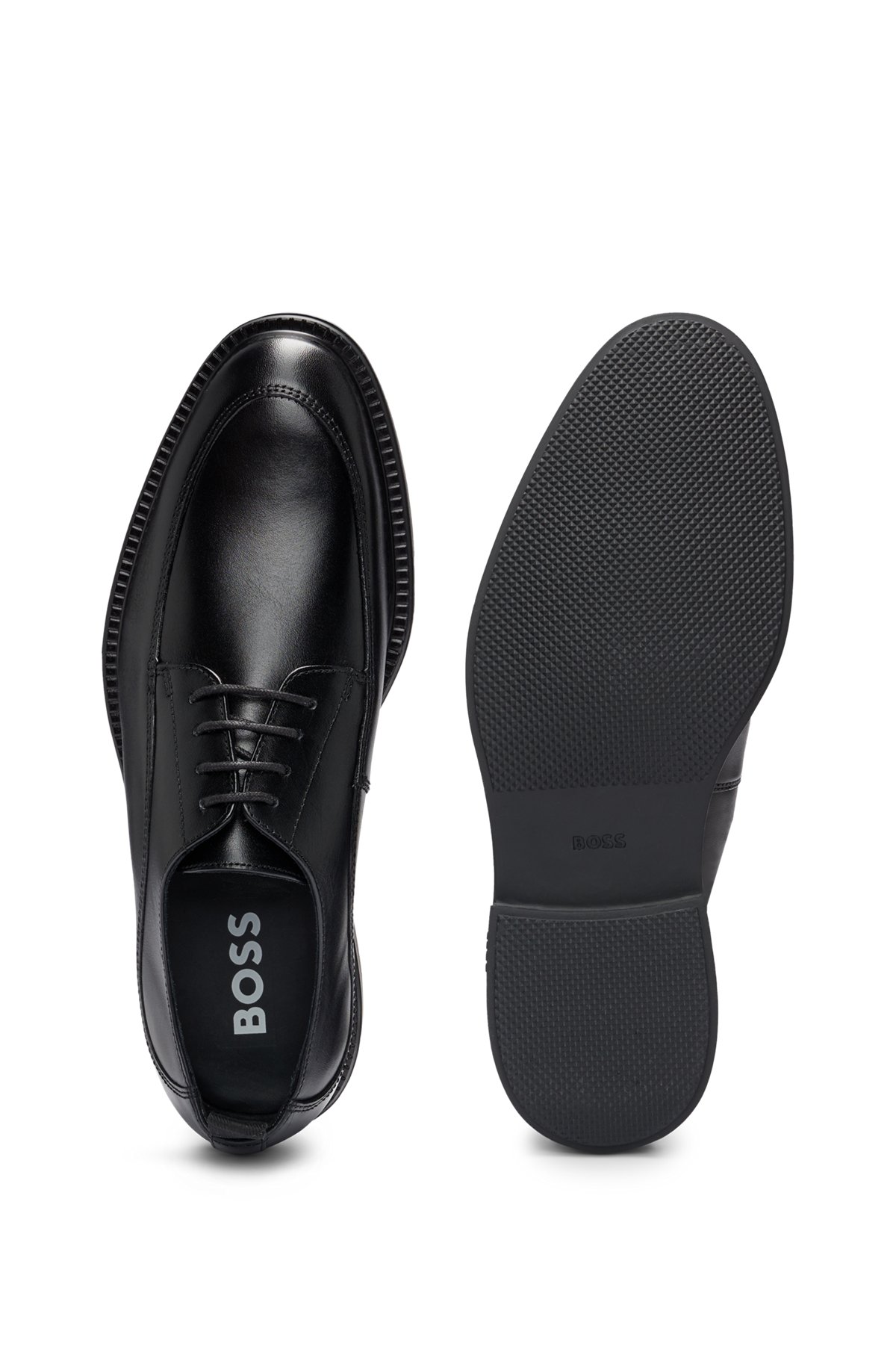 Leather lace-up Derby shoes with stitching detail, Black