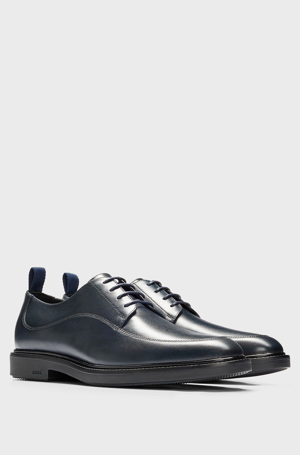 Leather lace-up Derby shoes with stitching detail, Dark Blue