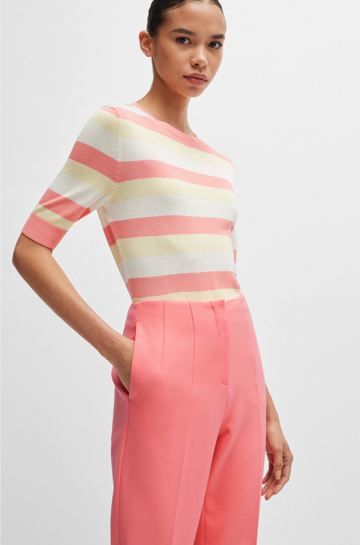 Relaxed-fit trousers in stretch fabric, Coral
