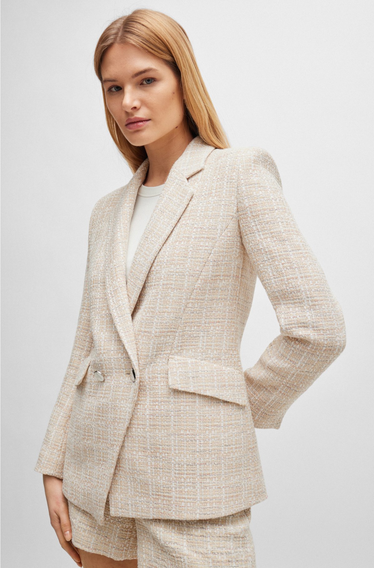 Regular-fit jacket in tweed, Beige Patterned