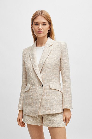 Regular-fit jacket in tweed, Beige Patterned