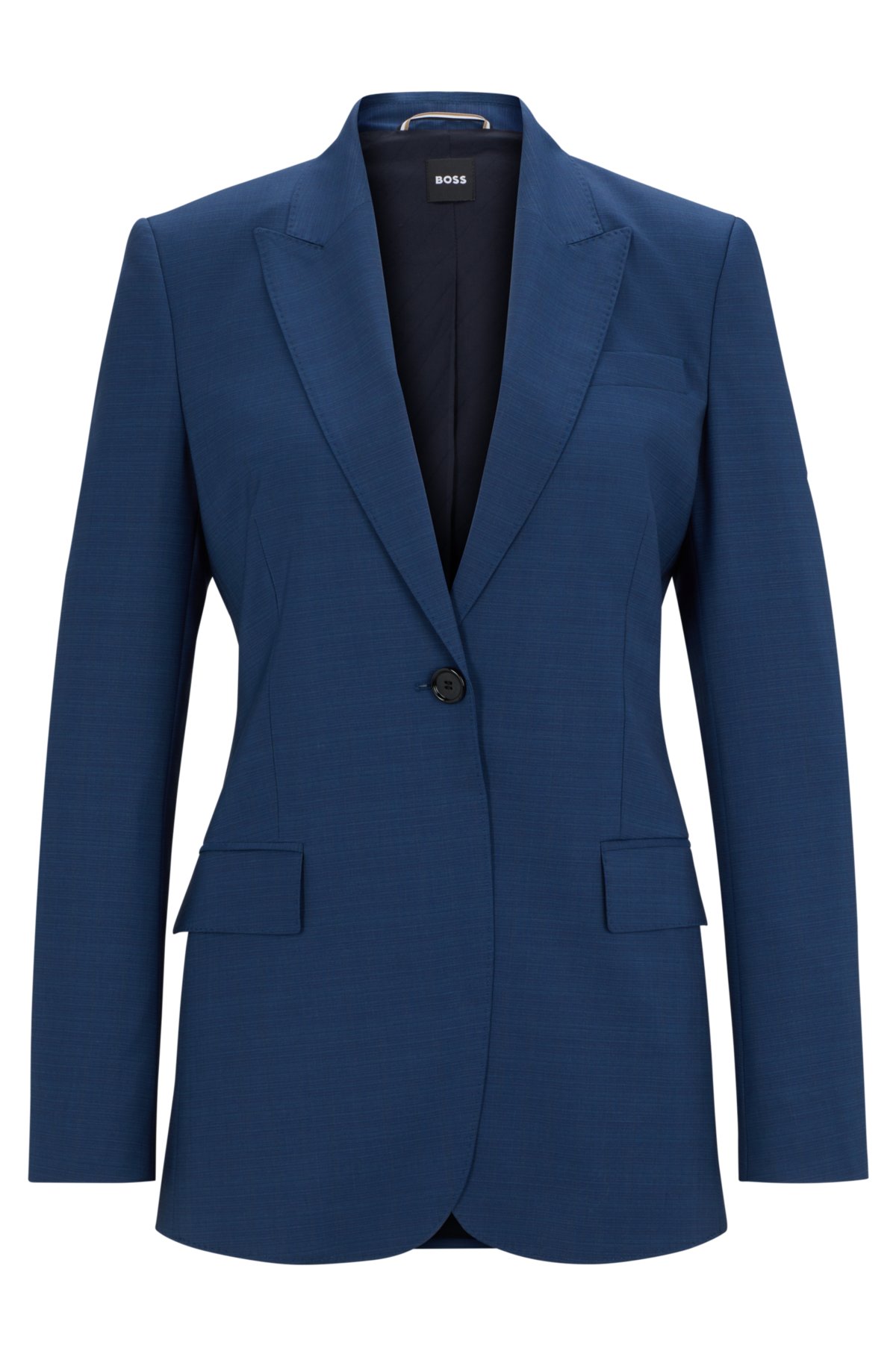 Regular-fit jacket in melange virgin wool, Dark Blue