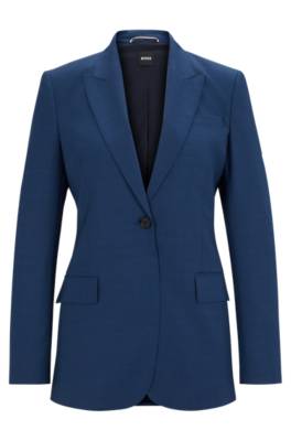 Hugo Boss Regular-fit Jacket In Melange Virgin Wool In Blue