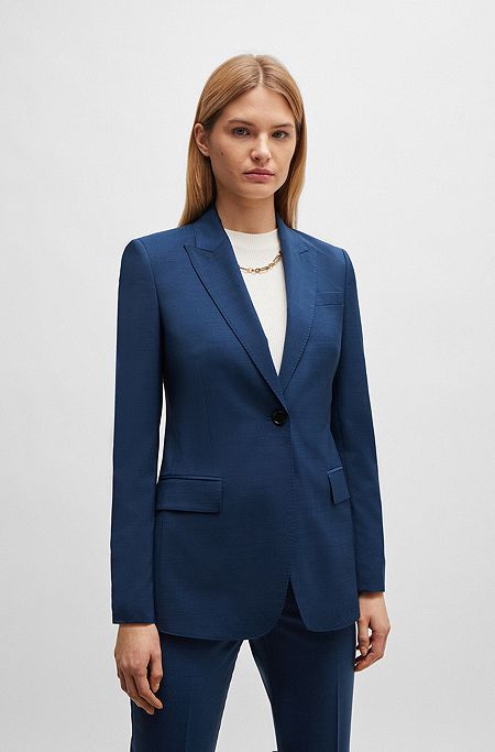Regular-fit jacket in melange virgin wool, Dark Blue