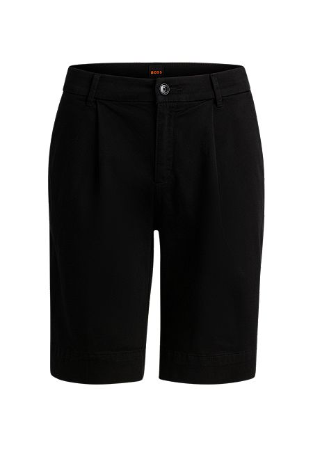 Relaxed-Fit Shorts aus Stretch-Baumwolle mit hohem Bund, Schwarz