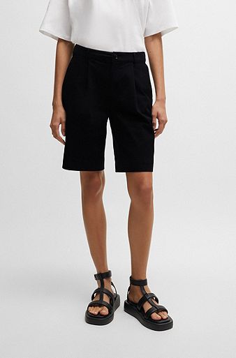 Relaxed-fit high-rise shorts in stretch cotton, Black
