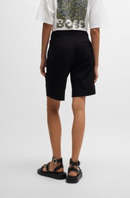 Relaxed-fit high-rise shorts in stretch cotton, Black