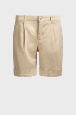 Relaxed-fit high-rise shorts in stretch cotton, Light Beige