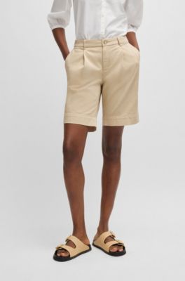 Shorts relaxed fit a vita alta n cotone elasticizzato, Beige chiaro